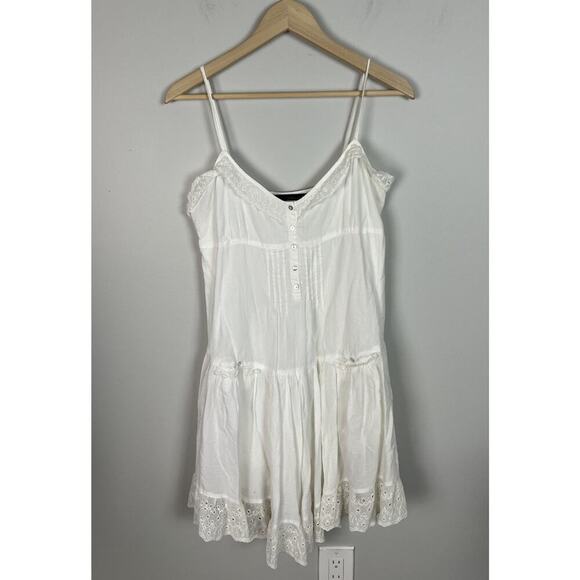 Zara Basic White Boho Festival Beach Mini Dress Lace With Embroidery Size Small - Picture 1 of 7